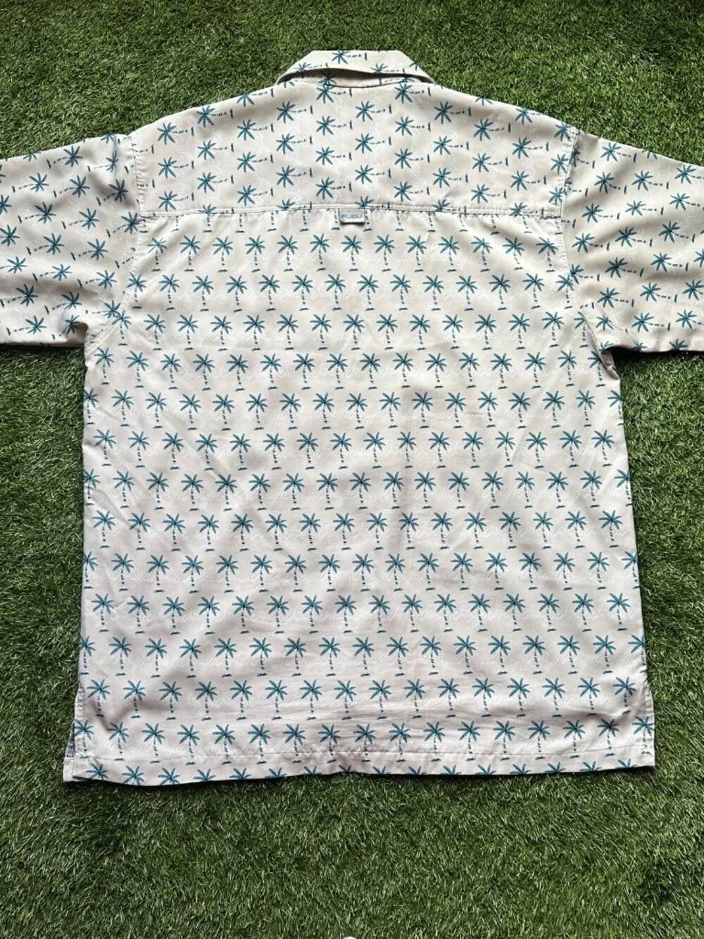 Vintage Y2K FUBU Men's XL Beige Palm Tree Shirt Tropical Vacation Button-Up